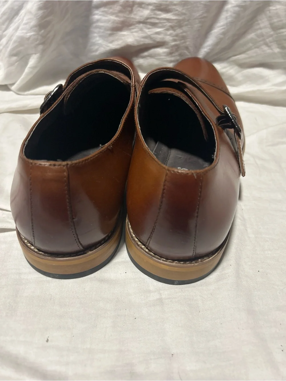 Stacey Adams Men's Cognac Leather Single Monk Strap Dress Shoes